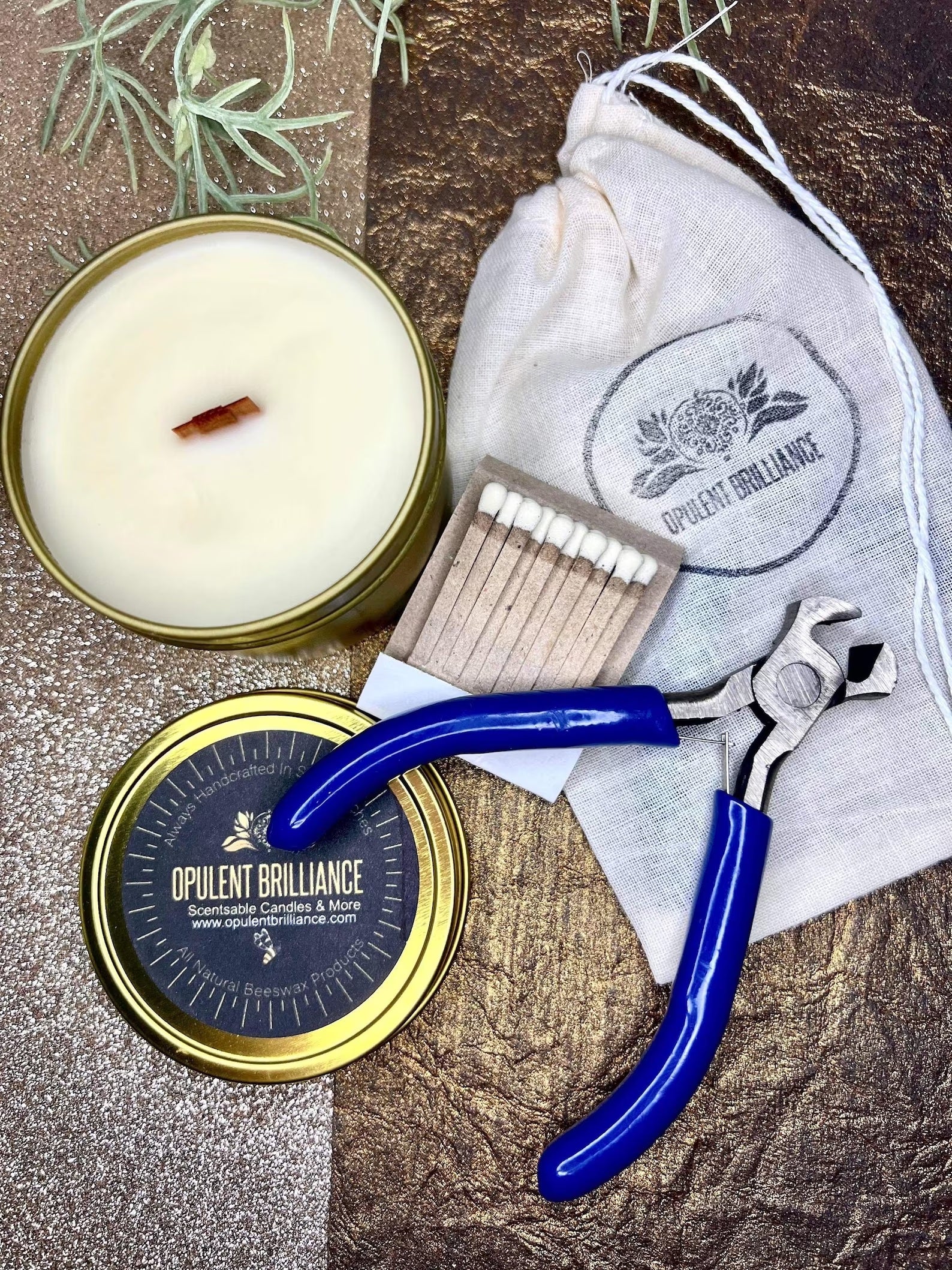 wood wick trimmer beeswax candle and matches 