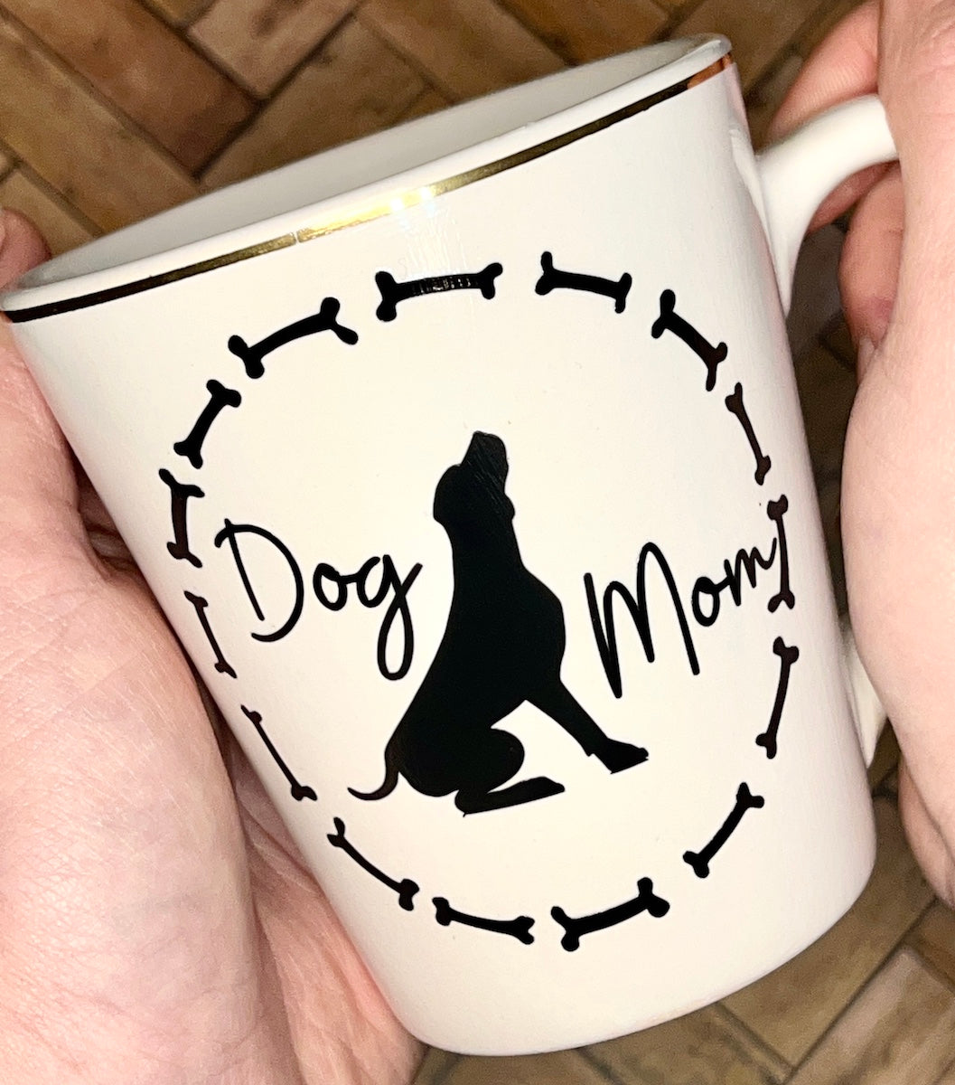 holding dog mom coffee cup